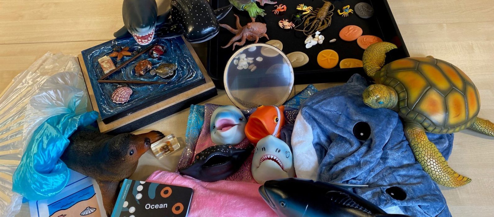 Lots of toy beach and sea items
